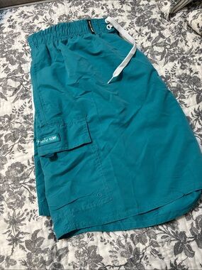 Pacific Surf Teal Men's Cargo Swimtrunks with Drawstring Waist